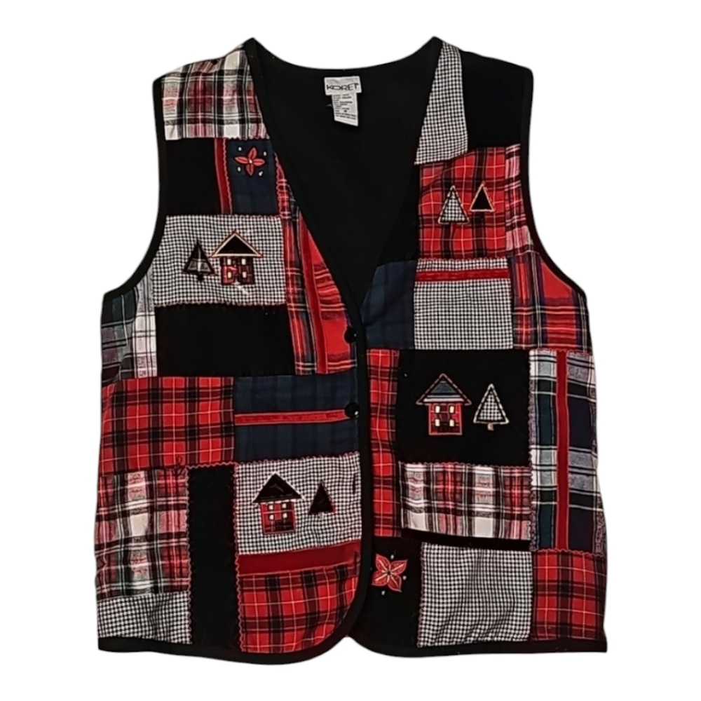 Vtg Koret Vest Patchwork Christmas Patterns Sz Me… - image 1